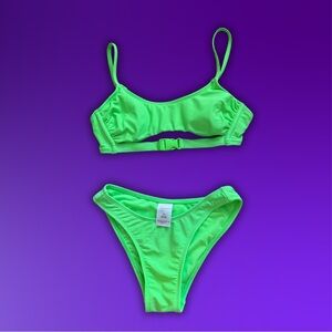 Juniors Trendy Neon Green Buckle Bikini